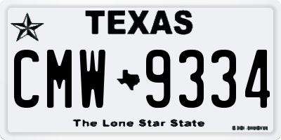 TX license plate CMW9334
