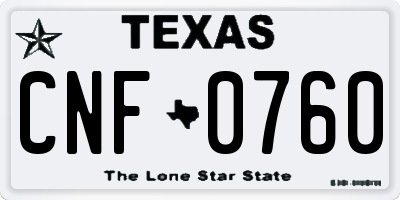 TX license plate CNF0760
