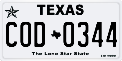TX license plate COD0344