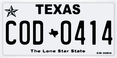 TX license plate COD0414