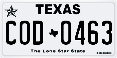 TX license plate COD0463