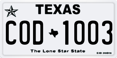 TX license plate COD1003