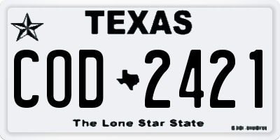 TX license plate COD2421
