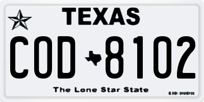 TX license plate COD8102