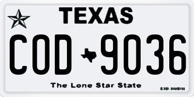 TX license plate COD9036