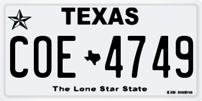 TX license plate COE4749