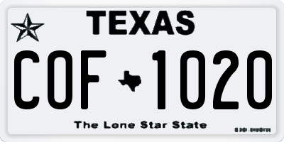 TX license plate COF1020
