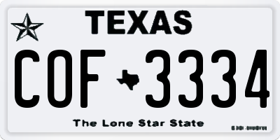 TX license plate COF3334