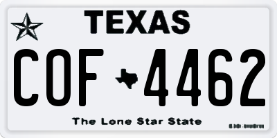 TX license plate COF4462