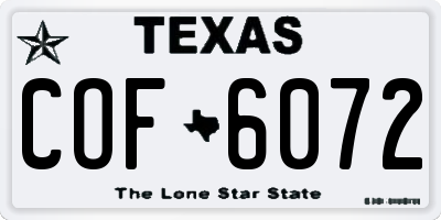 TX license plate COF6072