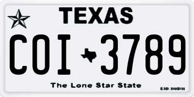 TX license plate COI3789