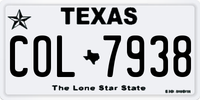 TX license plate COL7938
