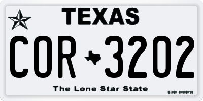 TX license plate COR3202