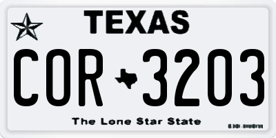 TX license plate COR3203