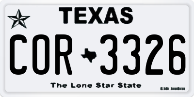 TX license plate COR3326