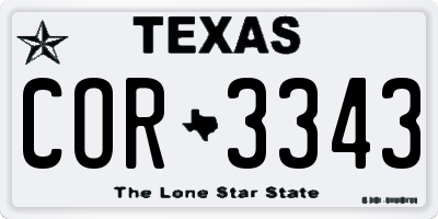 TX license plate COR3343