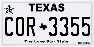 TX license plate COR3355