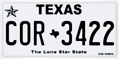 TX license plate COR3422