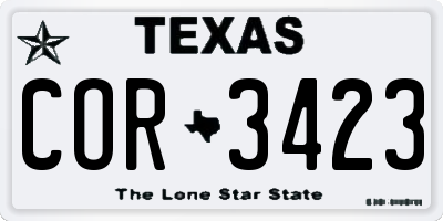 TX license plate COR3423