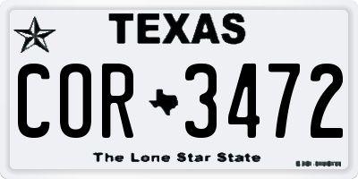 TX license plate COR3472