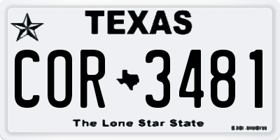TX license plate COR3481