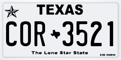 TX license plate COR3521