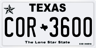 TX license plate COR3600