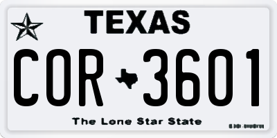 TX license plate COR3601