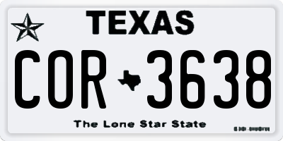 TX license plate COR3638