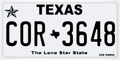 TX license plate COR3648