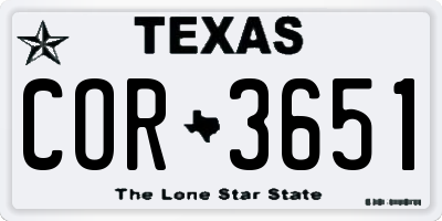 TX license plate COR3651