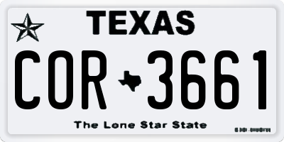 TX license plate COR3661