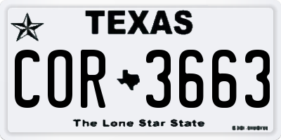TX license plate COR3663