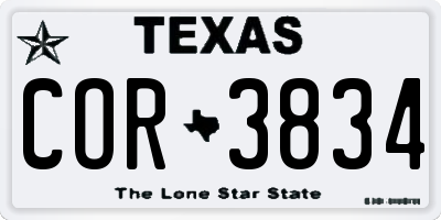 TX license plate COR3834