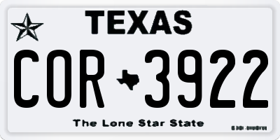 TX license plate COR3922