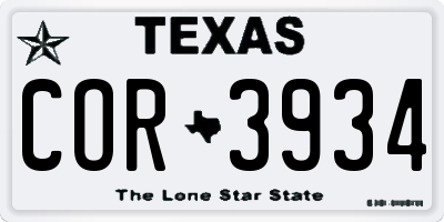 TX license plate COR3934