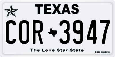 TX license plate COR3947