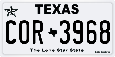 TX license plate COR3968