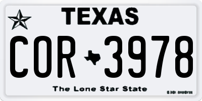 TX license plate COR3978