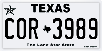 TX license plate COR3989