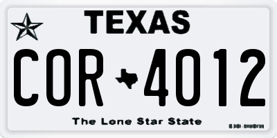 TX license plate COR4012