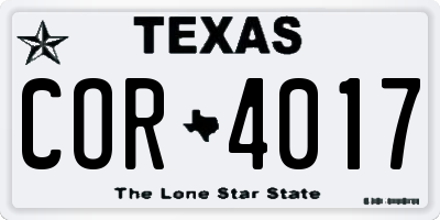 TX license plate COR4017