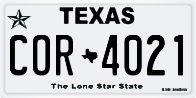 TX license plate COR4021