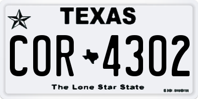 TX license plate COR4302
