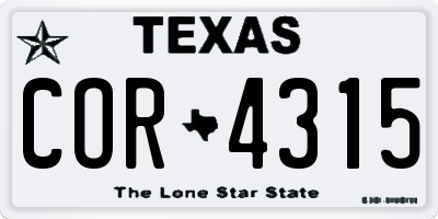 TX license plate COR4315
