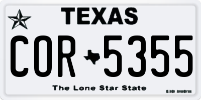 TX license plate COR5355
