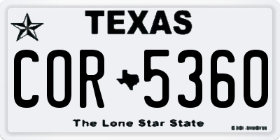 TX license plate COR5360
