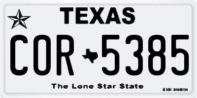 TX license plate COR5385