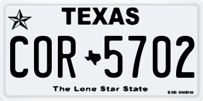TX license plate COR5702