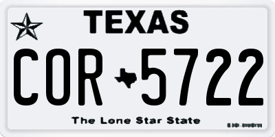 TX license plate COR5722